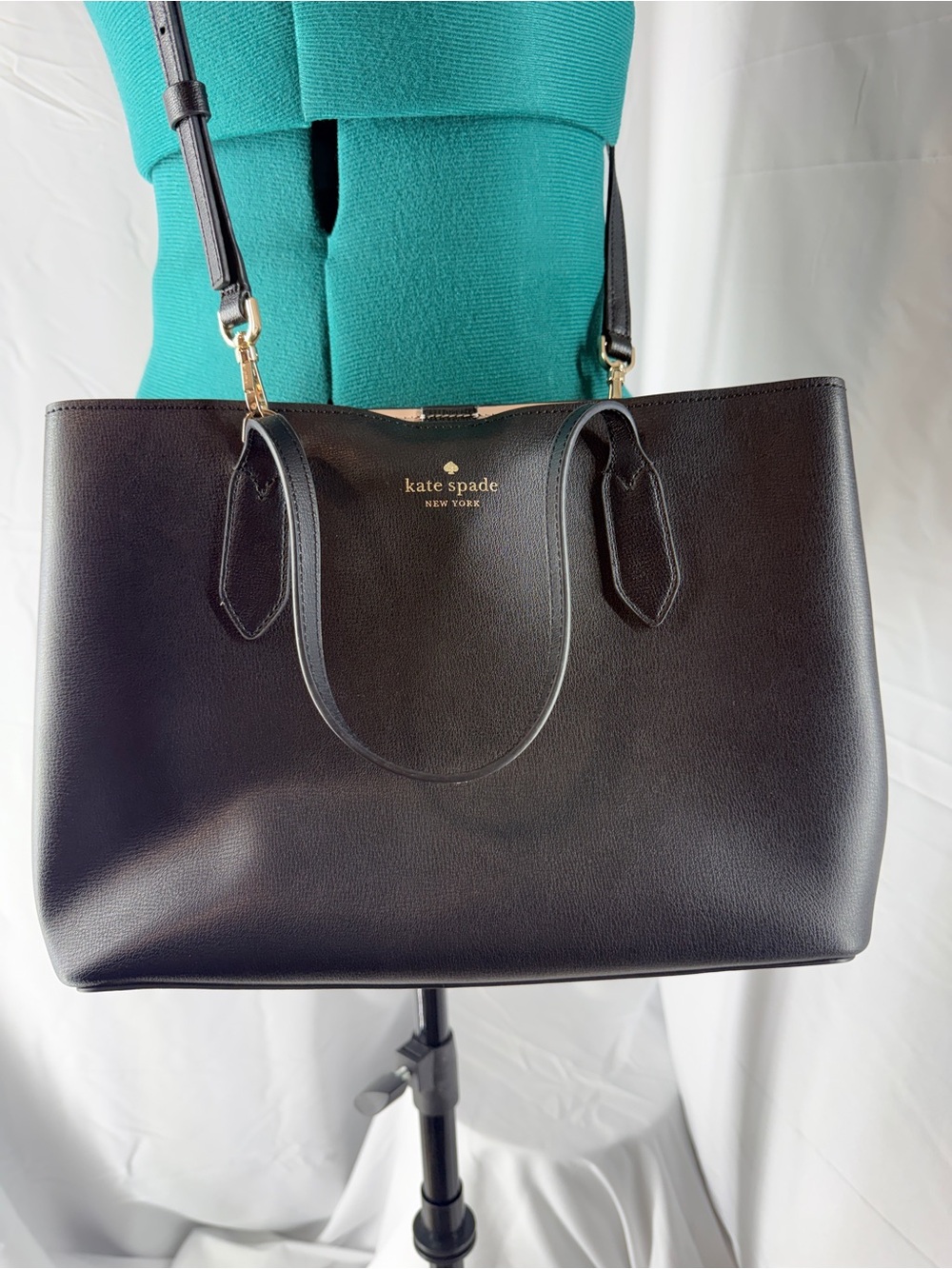 kate spade Harper Satchel Black Leather Tote with Gold Hardware